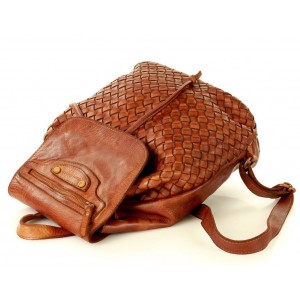 K18 Petit sac à dos cuir pour dames. Cuir italien tressé fait-main vintage | Noir Marron Vert Beige